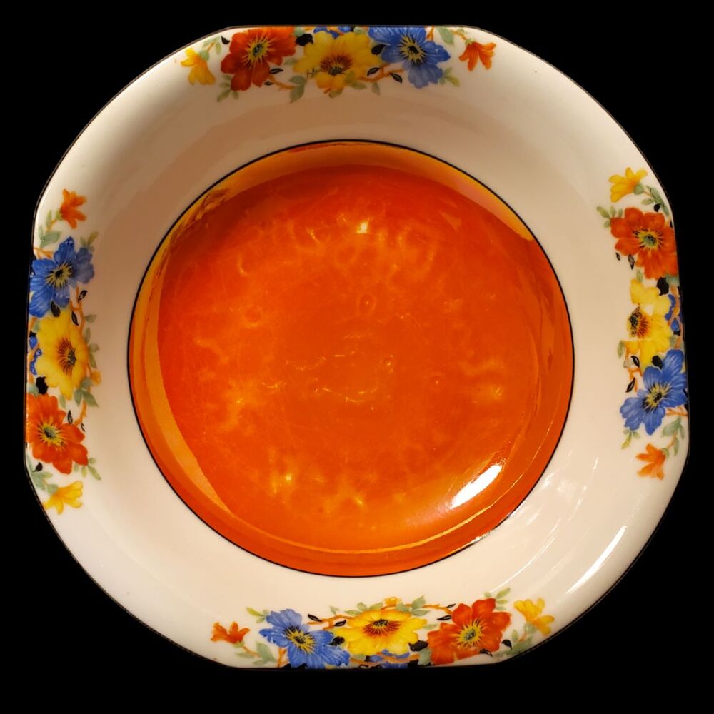 Vintage Registered CELEBRATE German Made Orange Luster Floral Fruit Bowl 9" RARE
